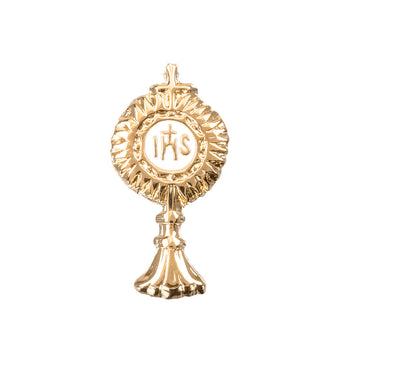 Gold Over Sterling Silver Monstrance Lapel Pin, HMH Religious