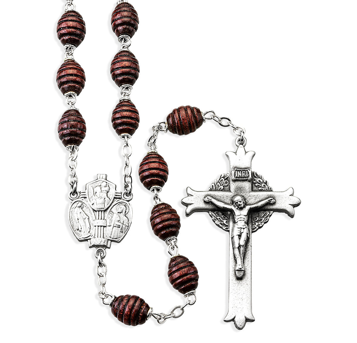 Men's Maroon Beehive Boxwood Pewter Catholic Rosary