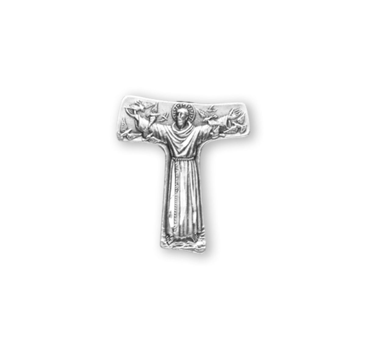 HMH Religious St Francis Tau Cross Sterling Silver Lapel Pin w/Deluxe Screw