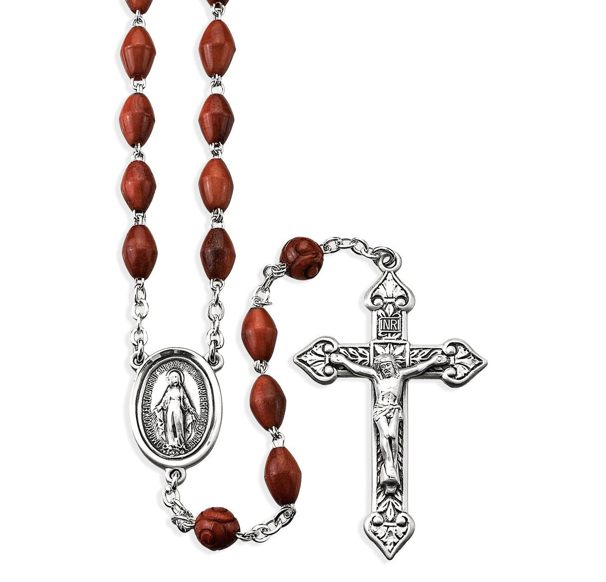 HMH Miraculous Brown Coco Beads w/Carved Bead Rosary