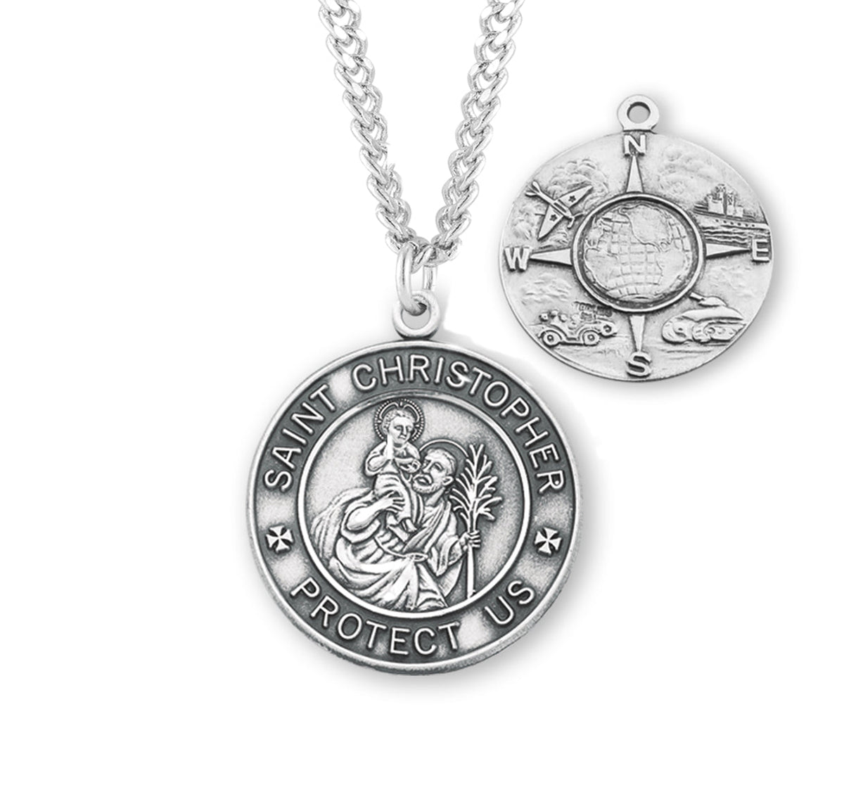 HMH St Christopher Land, Air & Sea Military Sterling Silver Medal with Chain