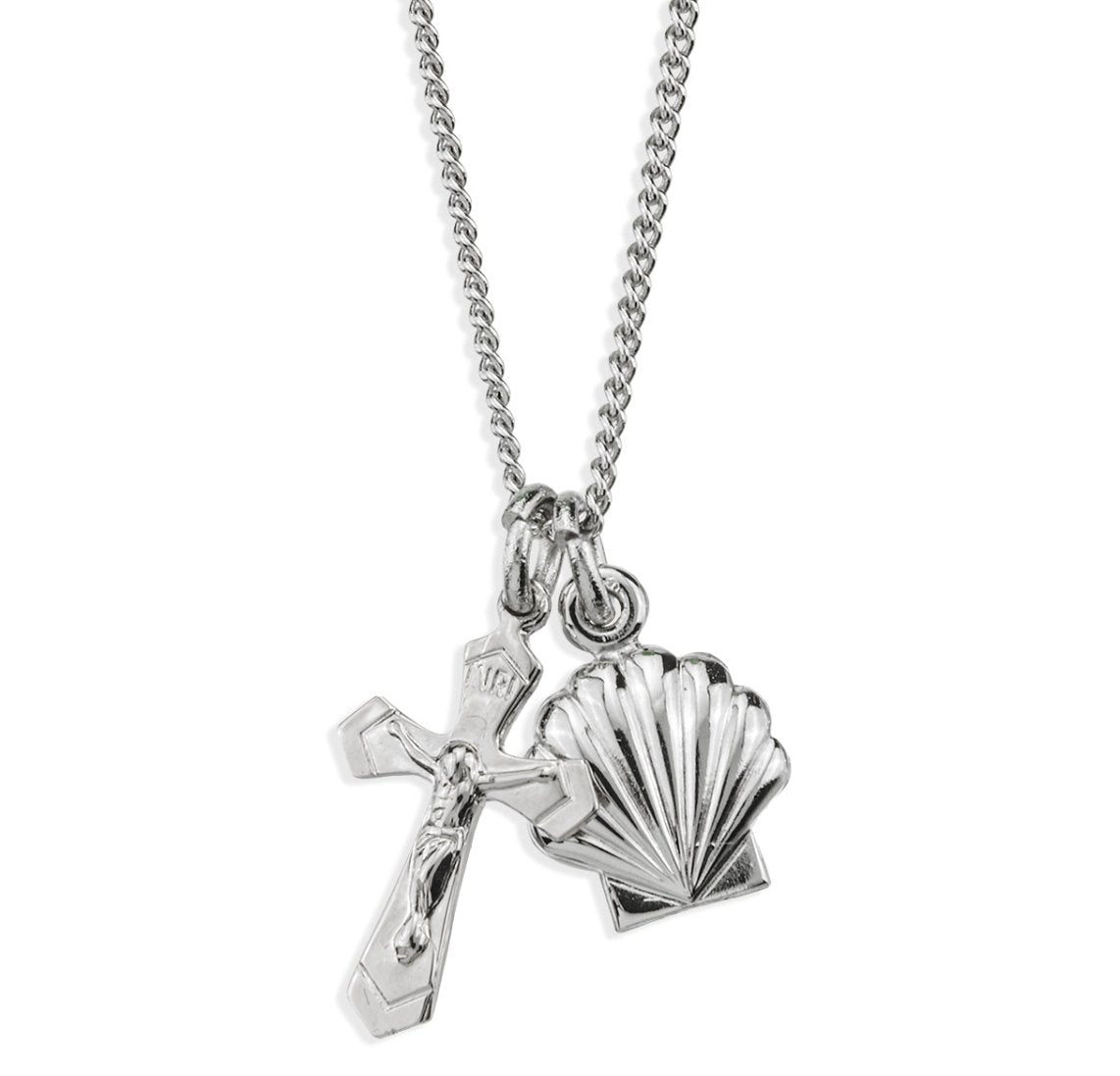 HMH Religious Baptismal Shell and Flare Crucifix Necklace