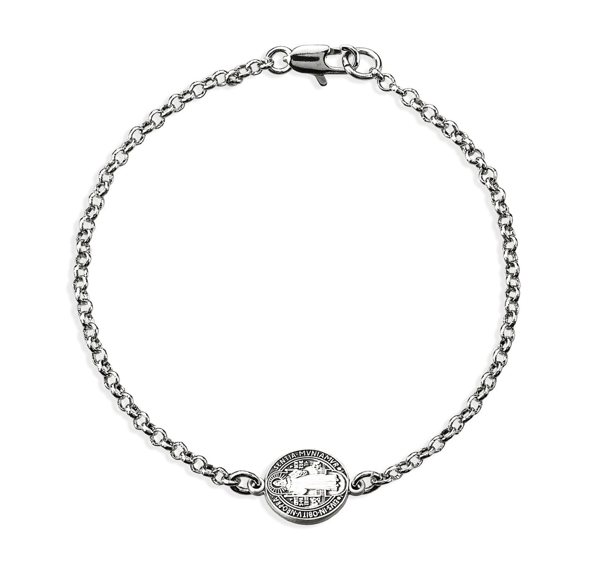 HMH Religious Sterling Silver Saint Benedict Medal Charm Bracelet