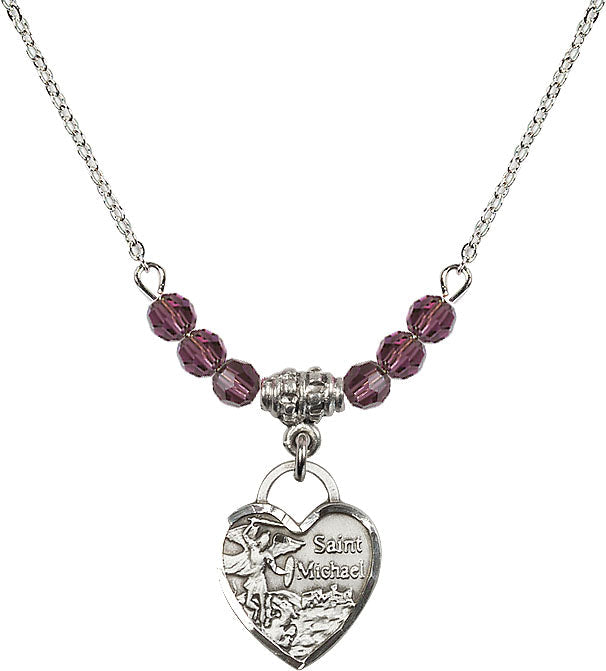 Bliss Sterling Silver Heart St Michael Beaded Necklace