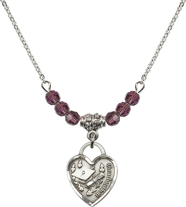 Bliss Sterling Silver Graduation Heart 4mm Beaded Necklace