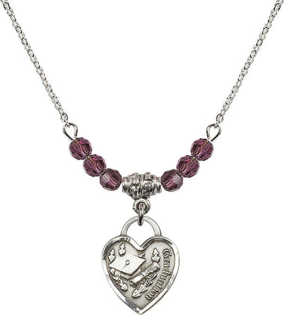 Sterling Silver Graduation Heart 4mm Beaded Necklace in Amethyst, Bliss Manufacturing