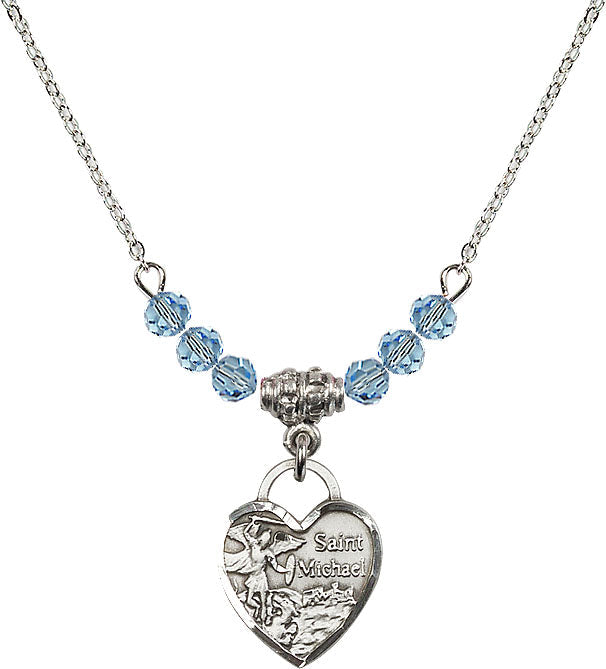 Bliss Sterling Silver Heart St Michael Beaded Necklace