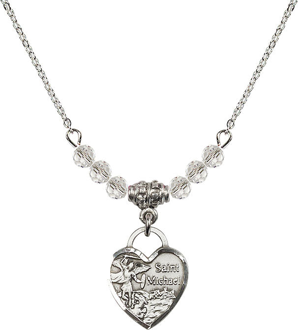 Bliss Sterling Silver Heart St Michael Beaded Necklace