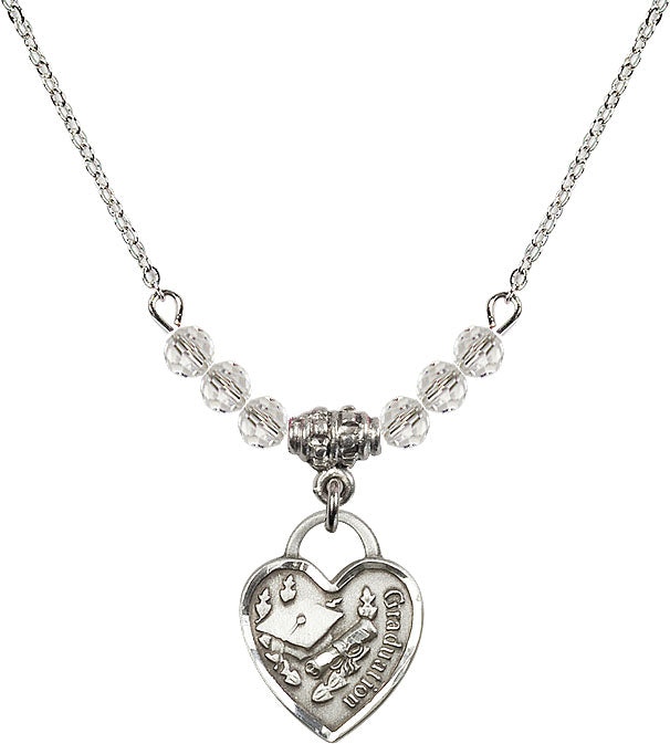 Bliss Sterling Silver Graduation Heart 4mm Beaded Necklace