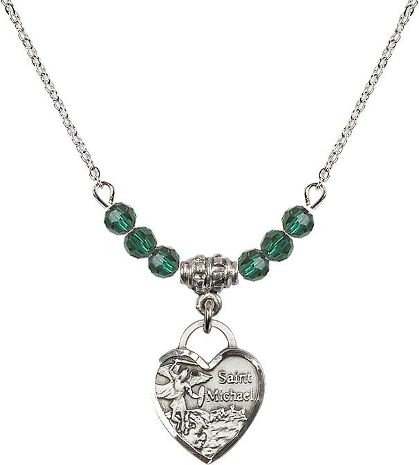 Bliss Sterling Silver Heart St Michael Beaded Necklace