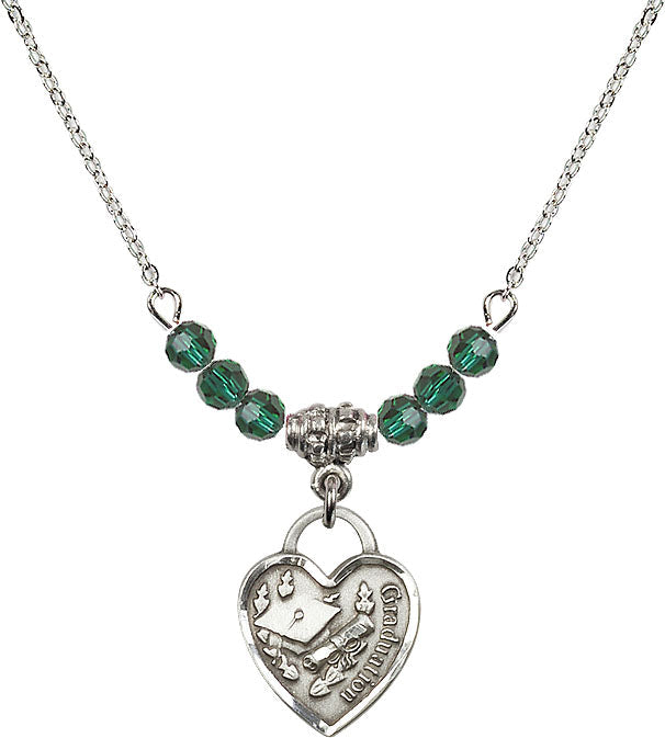 Bliss Sterling Silver Graduation Heart 4mm Beaded Necklace