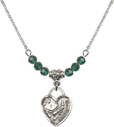Sterling Silver Graduation Heart 4mm Beaded Necklace in Emerald, Bliss Manufacturing