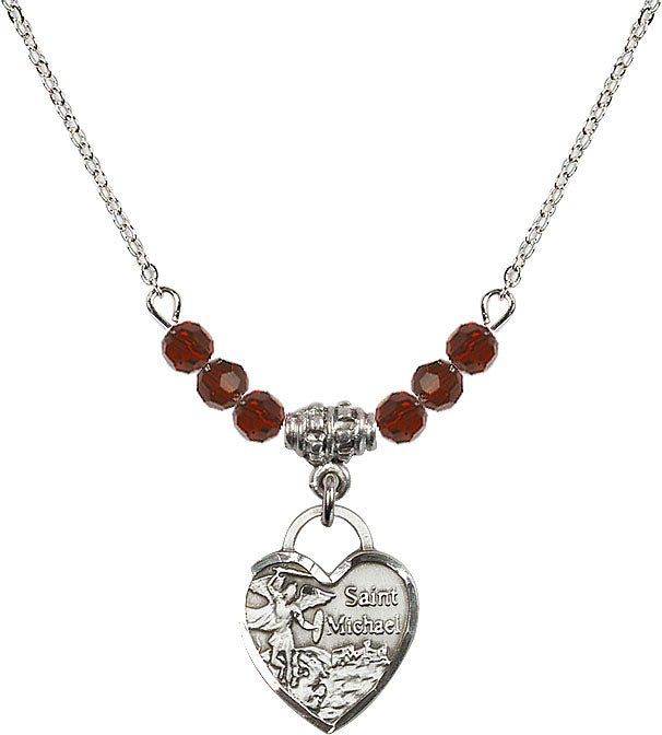 Bliss Sterling Silver Heart St Michael Beaded Necklace