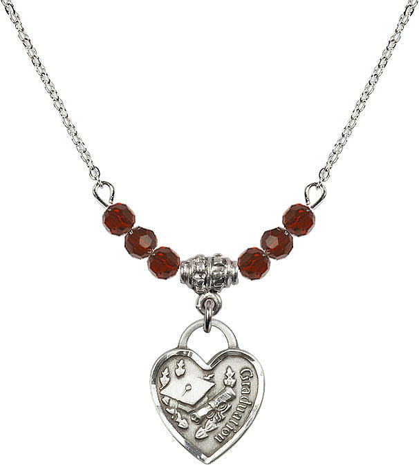 Bliss Sterling Silver Graduation Heart 4mm Beaded Necklace