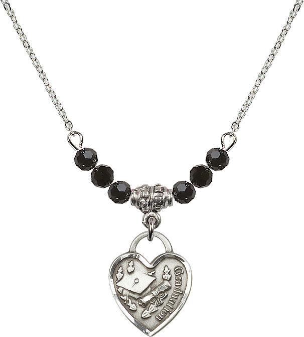 Bliss Sterling Silver Graduation Heart 4mm Beaded Necklace