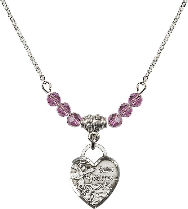 Bliss Sterling Silver Heart St Michael Beaded Necklace