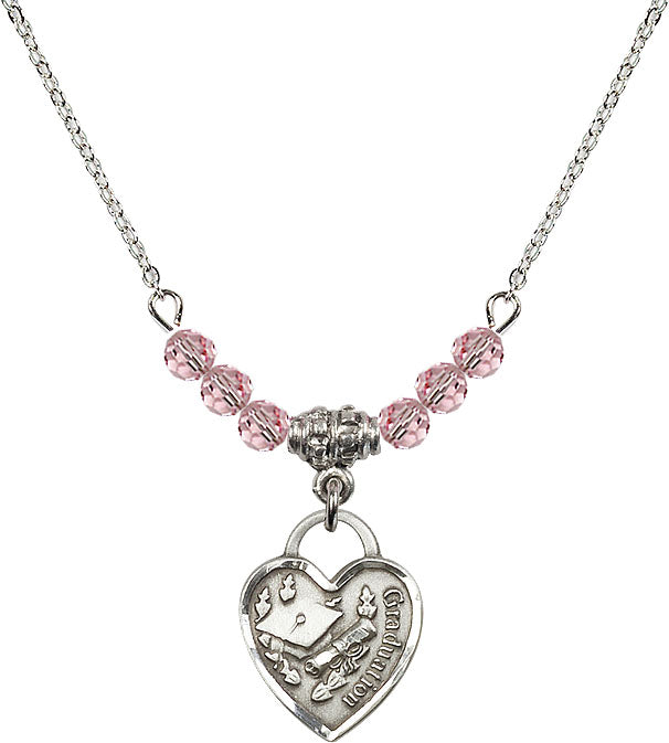 Bliss Sterling Silver Graduation Heart 4mm Beaded Necklace