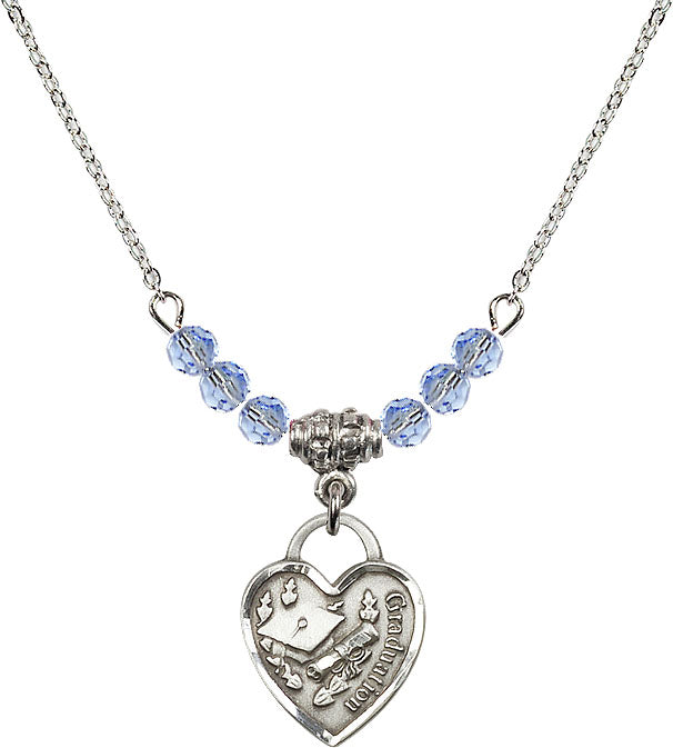 Bliss Sterling Silver Graduation Heart 4mm Beaded Necklace