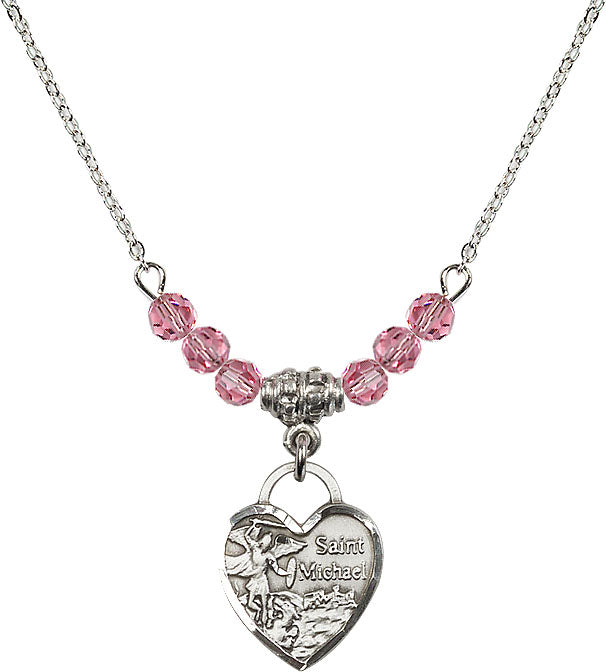 Bliss Sterling Silver Heart St Michael Beaded Necklace