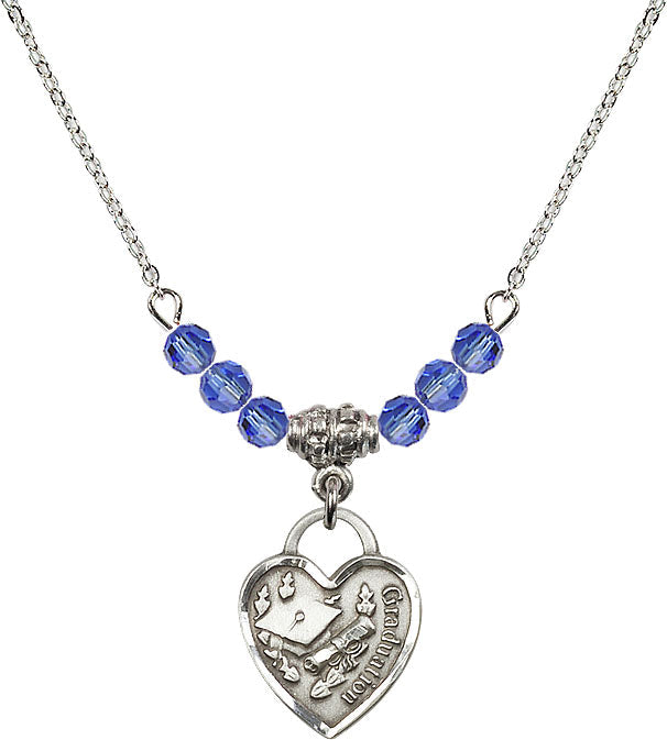 Bliss Sterling Silver Graduation Heart 4mm Beaded Necklace