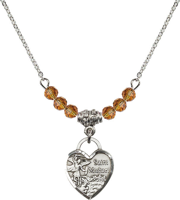 Bliss Sterling Silver Heart St Michael Beaded Necklace