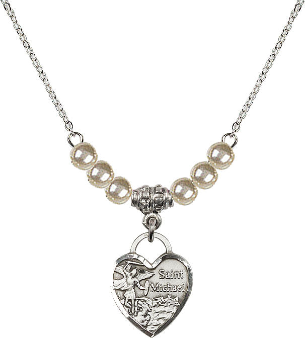 Bliss Sterling Silver Heart St Michael Beaded Necklace