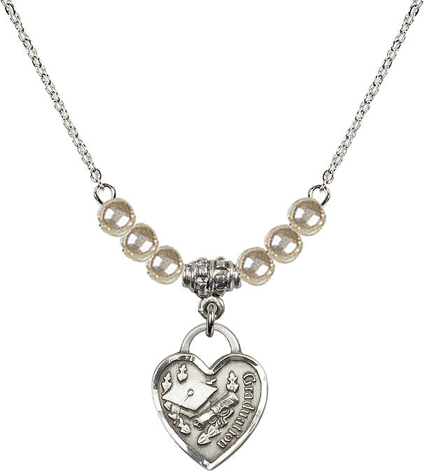 Bliss Sterling Silver Graduation Heart 4mm Beaded Necklace