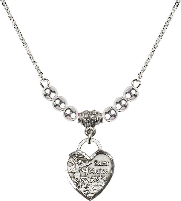 Bliss Sterling Silver Heart St Michael Beaded Necklace