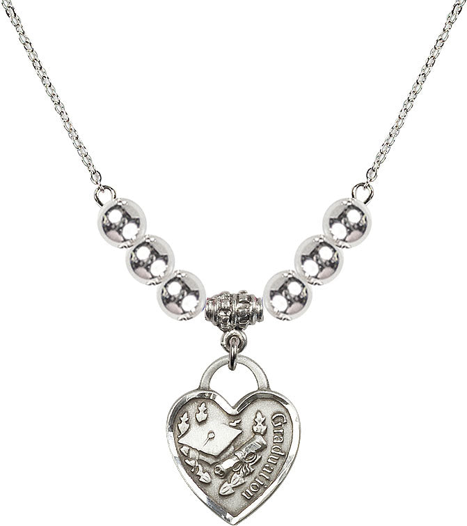 Bliss Sterling Silver Graduation Heart 4mm Beaded Necklace