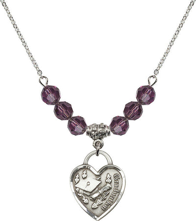 Large Sterling Silver Graduation Heart 6mm Amethyst Beaded Necklace, Measures 3/4-inch tall by 5/8-inch wide, Bliss Manufacturing