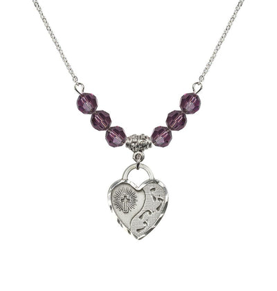 Sterling Silver Double Cross 6mm Beaded Necklace In Amethyst, Bliss Manufacturing