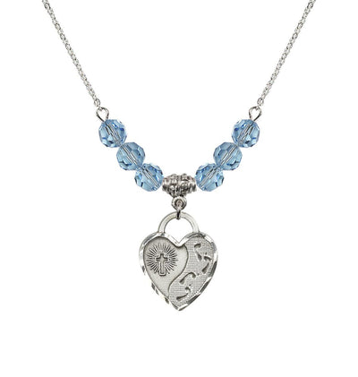 Sterling Silver Double Cross 6mm Beaded Necklace In Aqua, Bliss Manufacturing
