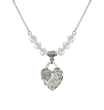Sterling Silver Double Cross 6mm Beaded Necklace In Crystal, Bliss Manufacturing