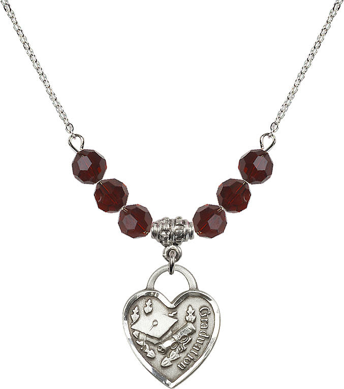 Bliss Large Sterling Silver Graduation Heart 6mm Beaded Necklace