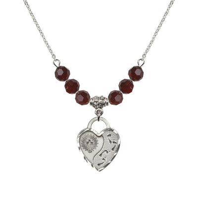 Sterling Silver Double Cross 6mm Beaded Necklace In Garnet, Bliss Manufacturing