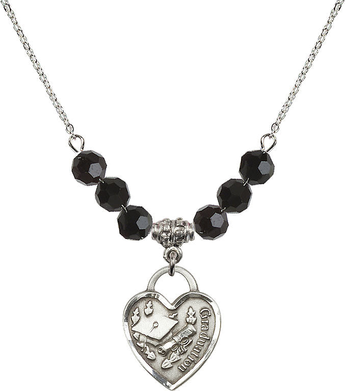 Bliss Large Sterling Silver Graduation Heart 6mm Beaded Necklace