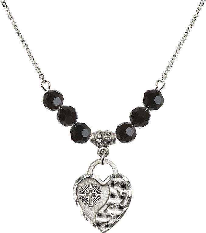 Bliss Sterling Silver Footprints Heart 6mm Beaded Necklace