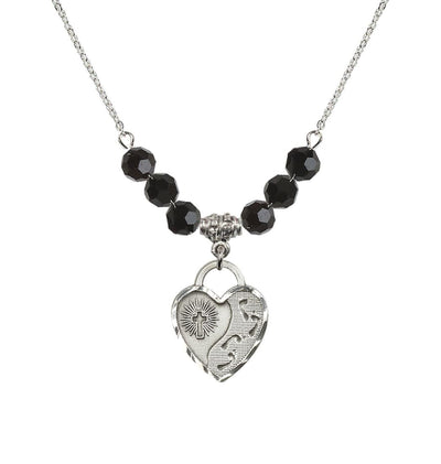 Sterling Silver Double Cross 6mm Beaded Necklace In Jet Black, Bliss Manufacturing