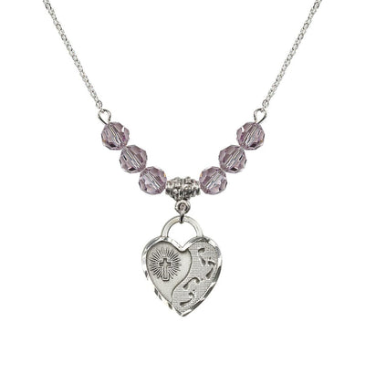 Sterling Silver Double Cross 6mm Beaded Necklace In Light Amethyst, Bliss Manufacturing