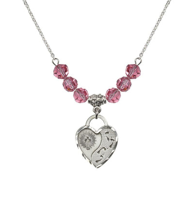 Sterling Silver Double Cross 6mm Beaded Necklace In Light Rose, Bliss Manufacturing