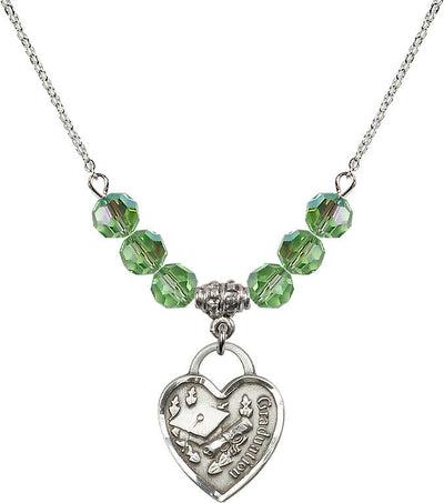 Large Sterling Silver Graduation Heart 6mm Peridot Beaded Necklace, Measures 3/4-inch tall by 5/8-inch wide, Bliss Manufacturing