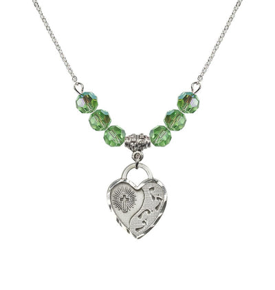 Sterling Silver Double Cross 6mm Beaded Necklace In Peridot, Bliss Manufacturing