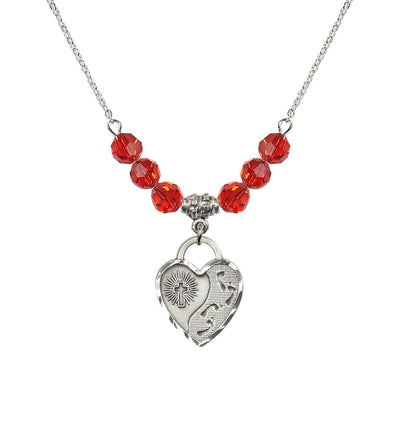 Sterling Silver Double Cross 6mm Beaded Necklace In Ruby, Bliss Manufacturing