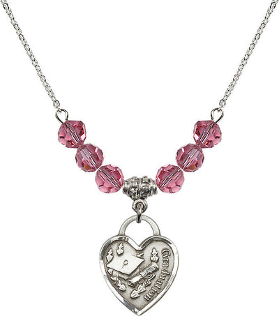 Large Sterling Silver Graduation Heart 6mm Rose Beaded Necklace, Measures 3/4-inch tall by 5/8-inch wide, Bliss Manufacturing