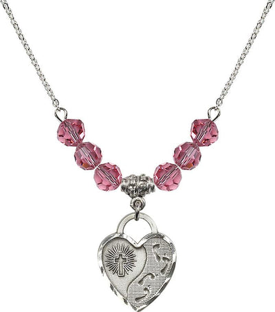 Sterling Silver Double Cross 6mm Beaded Necklace In Rose, Bliss Manufacturing
