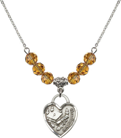 Large Sterling Silver Graduation Heart 6mm Topaz Beaded Necklace, Measures 3/4-inch tall by 5/8-inch wide, Bliss Manufacturing