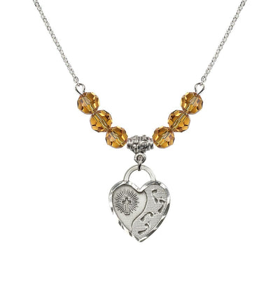 Sterling Silver Double Cross 6mm Beaded Necklace In Topaz, Bliss Manufacturing