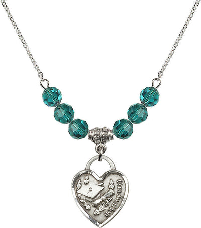 Large Sterling Silver Graduation Heart 6mm Zircon Beaded Necklace, Measures 3/4-inch tall by 5/8-inch wide, Bliss Manufacturing