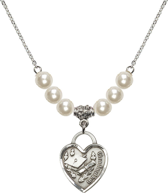 Bliss Large Sterling Silver Graduation Heart 6mm Beaded Necklace