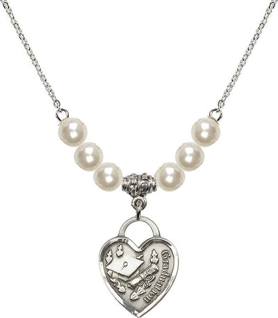 Large Sterling Silver Graduation Heart 6mm Faux Cream Beaded Necklace, Measures 3/4-inch tall by 5/8-inch wide in Faux Pearl, Bliss Manufacturing
